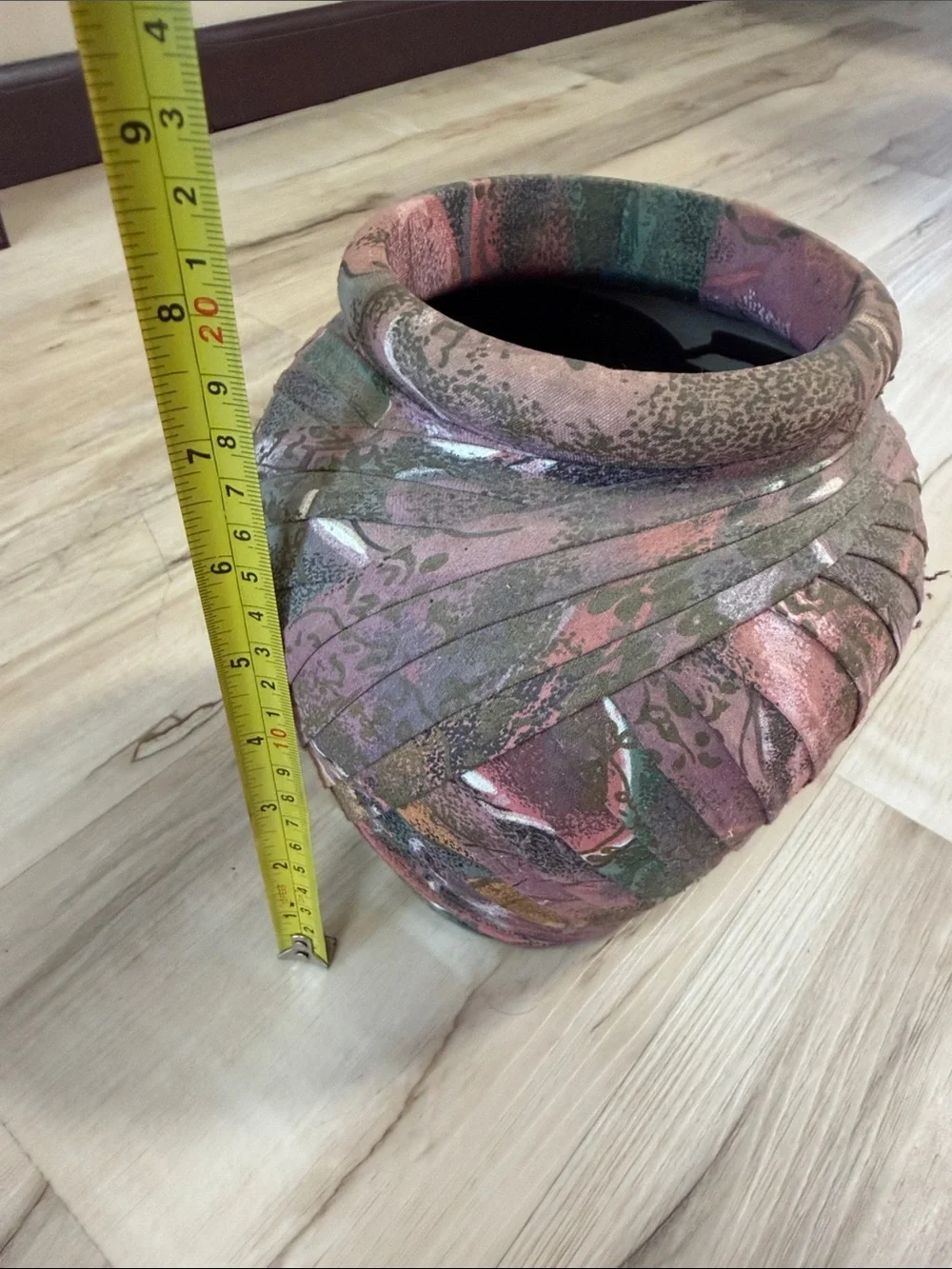 Vintage Handmade Fabric Wrapped Vase Boho Abstract Textile Art Planter Décor